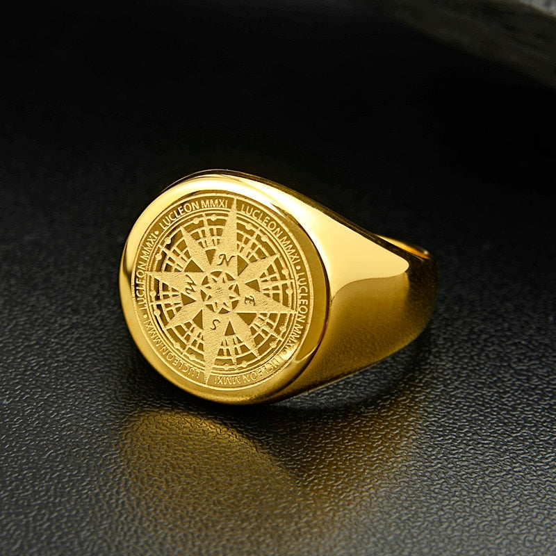 COMPASS RING 18K GOLD PALTED